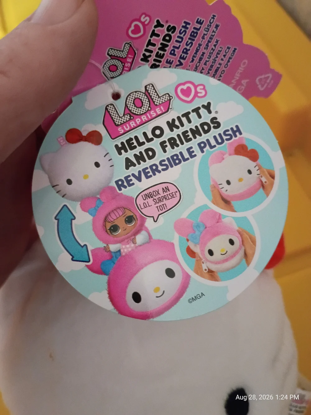 L.O.L Surprise Hello Kitty Reversable Plush Clip-On Keychain - White